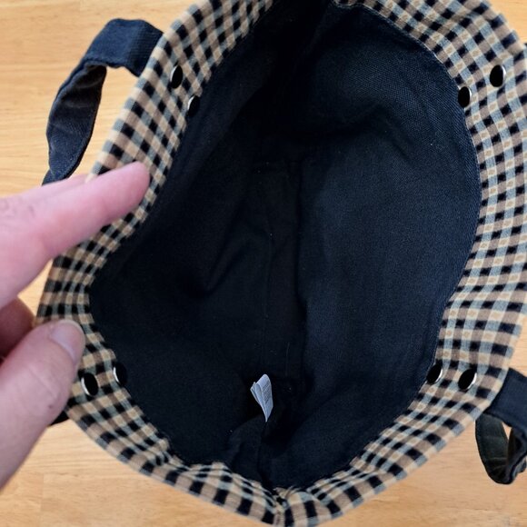 Longaberger Homestead Black Tan Gingham Checkered Plaid Tote Bag Double Handles - Picture 9 of 10